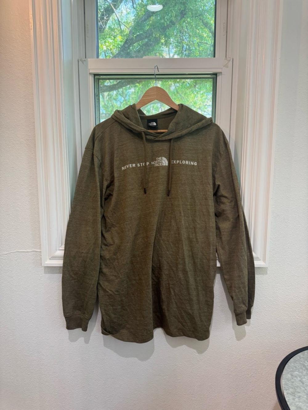 The North Face Olive Green Pullover Hoodie with Chest Script